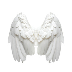 White feathered angel wings spread wide against a dark background