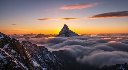 Majestic Matterhorn Peak Above Clouds at Sunset