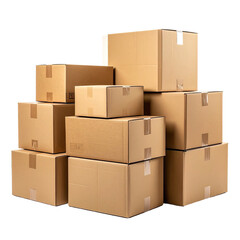 Stack of cardboard boxes piled on each other in a haphazard arrangement