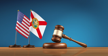 Florida Flag USA Flag American Law Legal System Concept