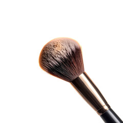 Fluffy powder brush, angled head with dark handle, black background