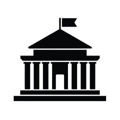 Official Building with Columns and Flag silhouette vector icon, flat design