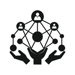 Hands holding connected People Network silhouette vector icon