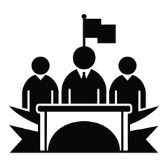Group of People at Table with Flag silhouette vector icon