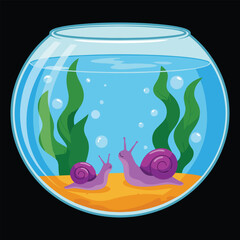 Cute Aquarium Snail Illustration | Fishbowl With Snails and Sea Plants