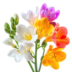 Freesia bouquet in vibrant colors against a dark background