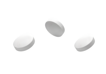 “Three White Round Pills Floating Mockup – Isolated on Transparent Background PNG”