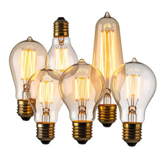 Filament lights Warm-toned, vintage-inspired illumination cluster on black