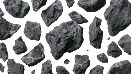 Pile of coal pieces isolated on transparent background, a valuable mineral and fuel source
