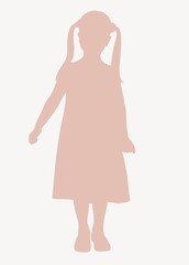 Little girl silhouette clipart, ponytails, pink design