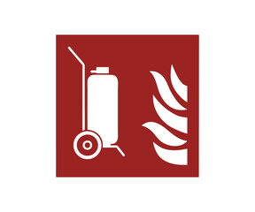 ISO 7010 F009 Wheeled fire extinguisher sign. Fire fighting equipment signal pictogram vector design and illustration.

