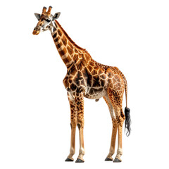 Fototapeta premium Full-bodied giraffe with distinctive brown & cream patterned coat standing