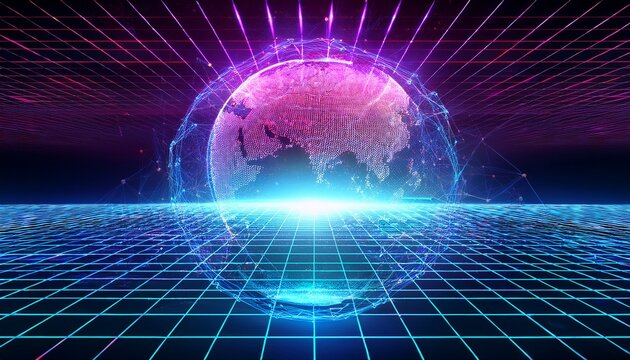 metaverse digital world cyber space background neon colorful global world in cyber space future energy power technology and internet connection concept