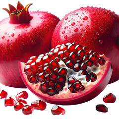 Pomegranates Close-up view of fresh, vibrant red fruit with water droplets