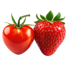 Tomato and strawberry side-by-side against a black backdrop