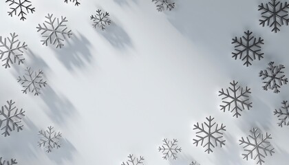 Silver Snowflakes Scattered on a White Surface with Long Shadows winter cold