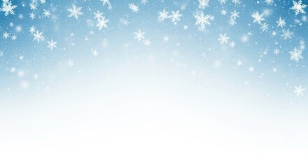 Falling snowflakes against a soft blue gradient background, creating a magical winter wonderland atmosphere with a clean white area at the bottom for text or design elements