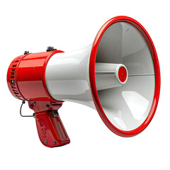 Red and white bullhorn with black background and sleek design