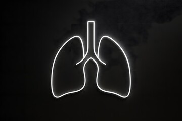Minimal neon lung outline glowing on a dark background, ideal for respiratory health education, lung disease awareness, and events like World Lung Day and COPD Month.