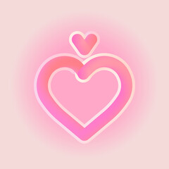 3D fluid hearts: central with empty space for copy/text and another above it, resembling a diamond on a ring outlined with lighter stroke against the pink radial gradient; a square vector illustration