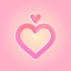 3D fluid hearts: central with empty space for copy/text and another above it, resembling a diamond on a ring outlined with lighter stroke against the pink radial gradient; a square vector illustration