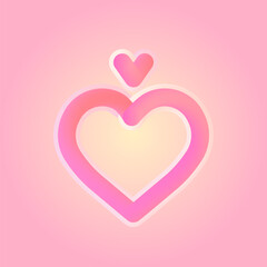 3D fluid hearts: central with empty space for copy/text and another above it, resembling a diamond on a ring outlined with lighter stroke against the pink radial gradient; a square vector illustration