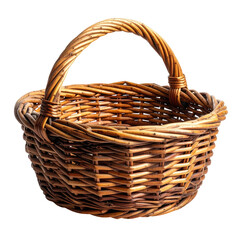 Woven wicker basket with handle, rustic and brown, for storage, empty