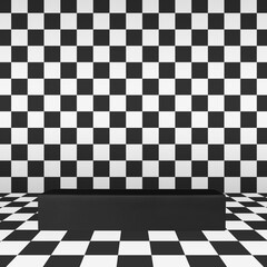 Obraz premium Checkered product backdrop, black stand in 3D