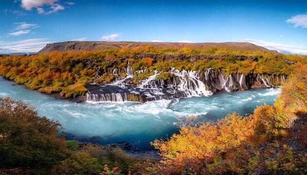a serene display of the hraunfossar waterfall