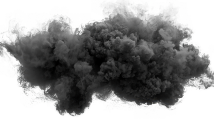 Dramatic black smoke cloud isolated on transparent background for special effects and design work