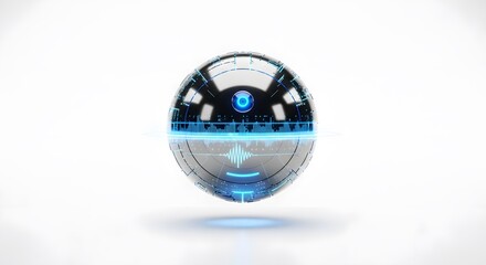 Futuristic spherical object with glowing elements and tech design. The orb appears to be levitating