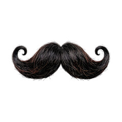 Dark, textured mustache with curled ends isolated on a black background