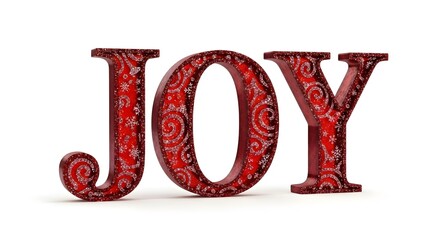 A festive and ornamental JOY word in bold red with intricate patterns, perfect for holiday-themed designs or conveying feelings of happiness and celebration
