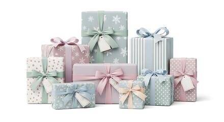 A collection of beautifully wrapped gifts with ribbons and tags, perfect for any special occasion. These presents are ready to bring joy and anticipation.
