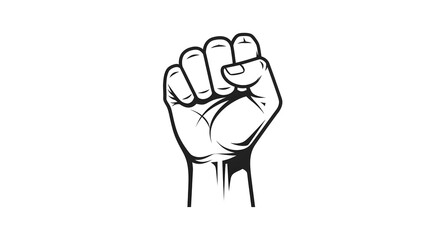 A monochrome illustration of a clenched fist, symbolizing strength and solidarity