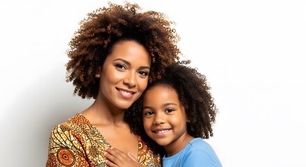 Affectionate mother and child smiling at the camera, filled with love and warmth. They both show genuine joy and a strong bond