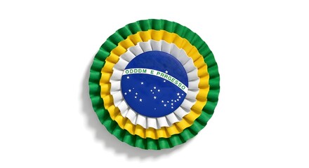 A Brazilian patriotic ribbon with the national flag colors
