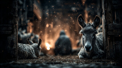 Shepherds at the manger of baby Jesus.