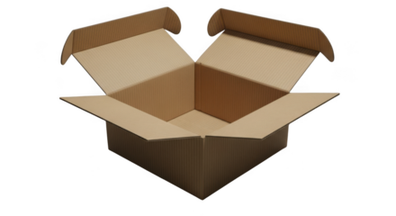 Open cardboard box revealing contents shipping packaging logistics and delivery concept graphic transparent background