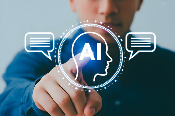 Person interacts with an artificial intelligence interface highlighting the future of technology and humancomputer interaction showcasing ai machine learning and digital innovation