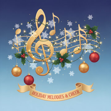 Festive treble clef with holiday ornaments