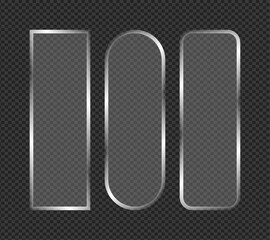 ilver Glass Vertical Panels: Transparent Vector Frames with Chrome Edges for Modern UI, App Interfaces, Display Overlays, and Digital Signage