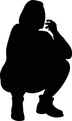 a woman sitting and smoking, silhouette vector