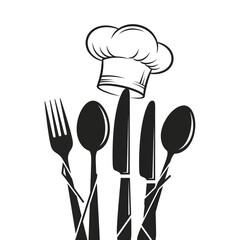 Chef's Hat and Cutlery in Elegant Design, Kitchen Environment, Graphic Illustration
