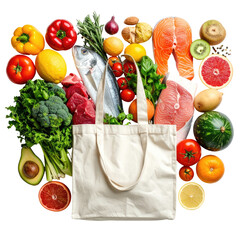 Groceries overflow in a bag, full of fresh, colorful, healthy produce