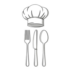 Chef Hat and Utensils Illustrating Food Preparation in a Kitchen Setting, Graphic Design, Minimalist Viewpoint