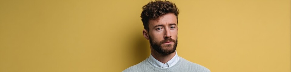 Obraz premium Contemplative young caucasian male against yellow background