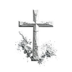 Stone Cross Gray cross on black background with cracked stone texture