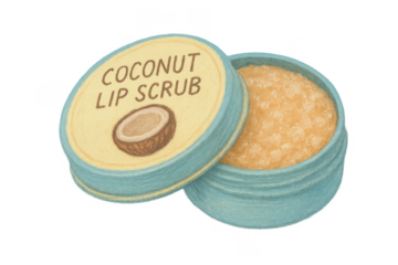 Coconut lip scrub illustration for skincare and cosmetics showing exfoliation