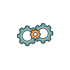 Three gears meshing together, symbolizing teamwork and collaboration.